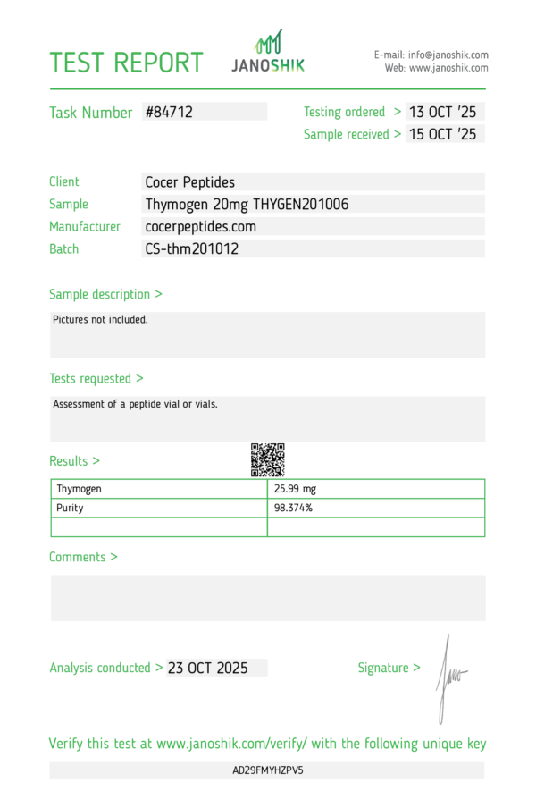 Thymogen 20mg 1kits（10Vials）